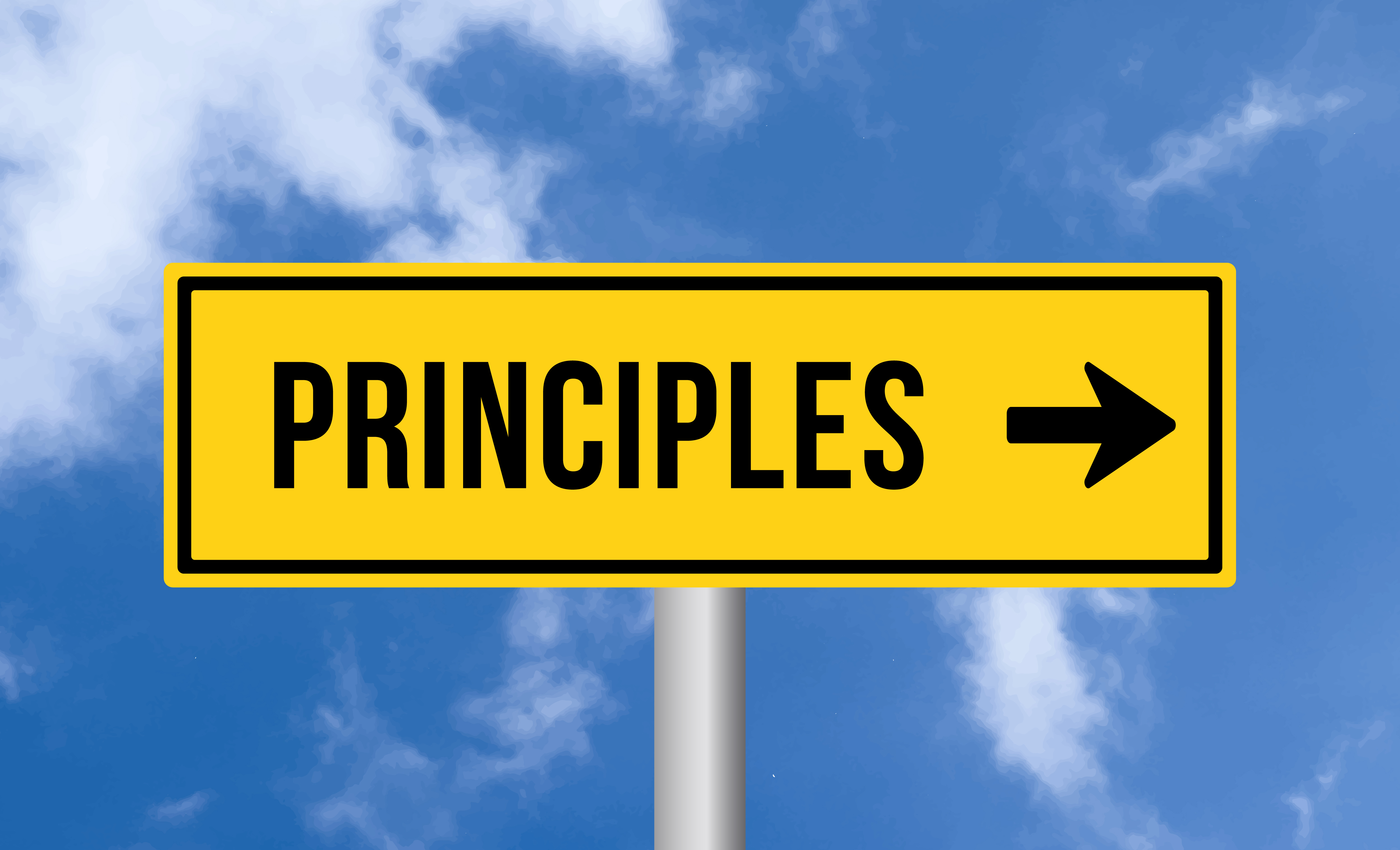 Principles road sign on blue sky background